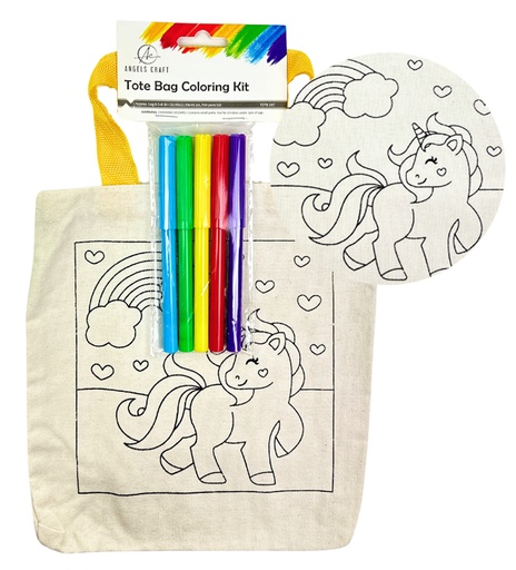 [TOTE-007] BOLSA DE MANTA CON MARCADORES UNICORNIO 8.5 PLG. ANGELS CRAFT