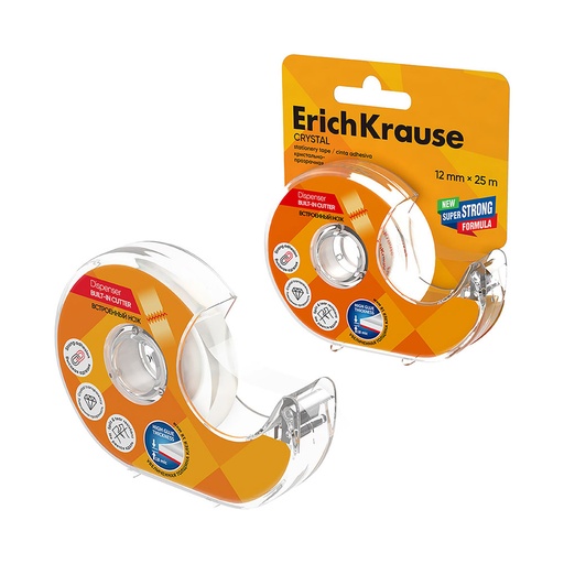 CINTA ADHESIVA CRISTAL CON DISPENSADOR 19445 12MM X 25M  ERICH KRAUSE