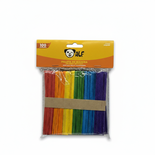 [824003] PALETAS MADERA 100 U. DELGADAS COLORES ALF (100) 